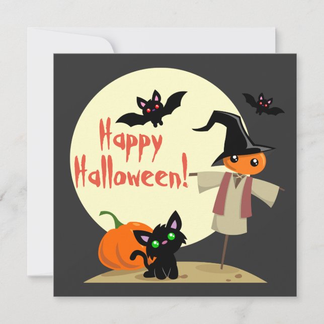 Jolie Épouvantail et Carte Halloween de Chat (Devant)