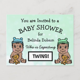 Jolie Ethnic Twins Baby Shower Invitations