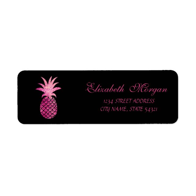 Jolie étiquette d'adresse Ananas Noir Féminin (Devant)