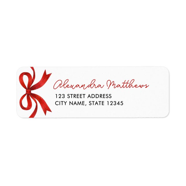 Jolie étiquette d'adresse de Noël avec un nœud rou (Devant)