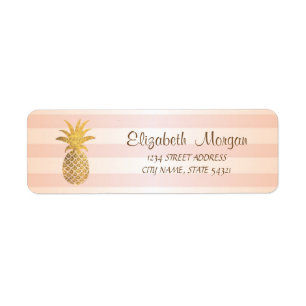 Jolie étiquette d'adresse rayée avec ananas doré