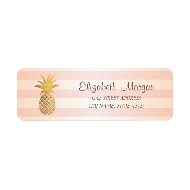 Jolie étiquette d'adresse rayée avec ananas doré (Devant)