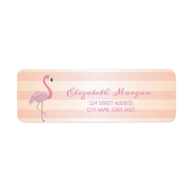 Jolie étiquette d'adresse rayée flamant rose (Devant)
