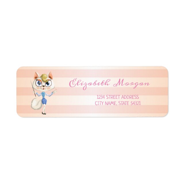 Jolie étiquette d'adresse rayée pour chatte (Devant)