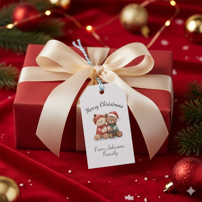 Jolie étiquette de cadeau de Noël Ourson d'hiver (Créateur téléchargé)