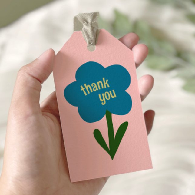 Jolie Étiquette de Remerciement Fleur Moderne Bleu (Créateur téléchargé)