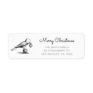 Jolie étiquette de retour de Noël oiseau noir et b