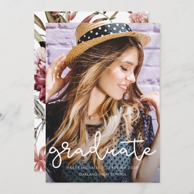 Jolie Faire-part de la photo de graduation florale (Devant / Derrière)