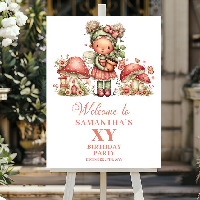 Jolie Fée 2e Anniversaire Bienvenue Affiche Rose P (Cute Fairy 2nd Birthday Pastel Pink Welcome Poster)