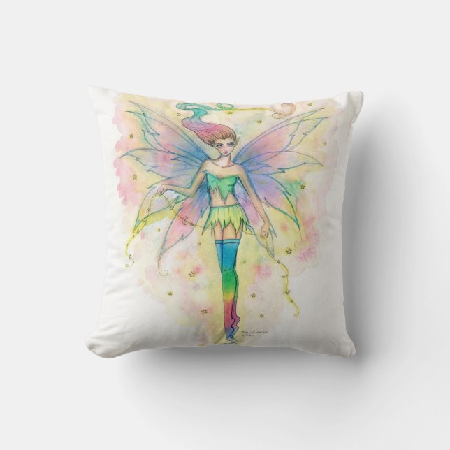 Jolie Fée Arc-en-Ciel dans les Étoiles Coussin d'A (Recto)