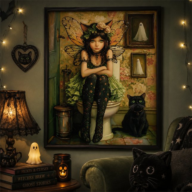 Jolie Fée Chat Gothique Verte Art Mural Halloween (Créateur téléchargé)