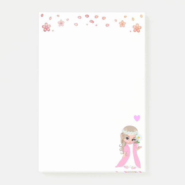 Jolie Fée et Fleurs sur des Post-it Blancs (Devant)