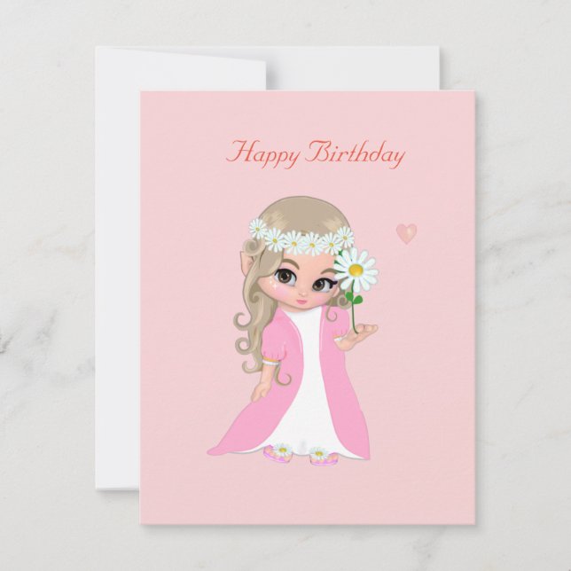 Jolie fée sur une carte d'anniversaire rose clair (Devant)