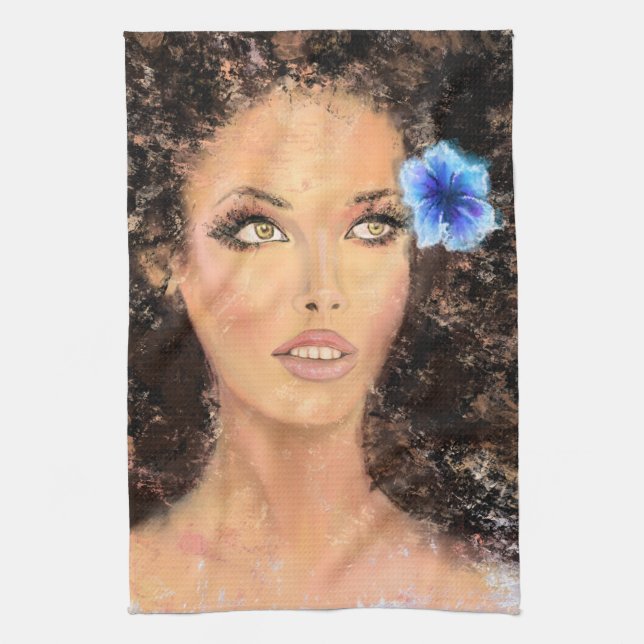 Jolie femme avec linge de cuisine fleuri (Vertical)