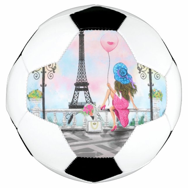 Jolie femme et ballon de coeur rose - I Love Paris (Devant)