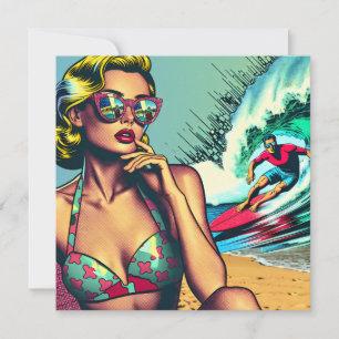 Jolie femme rétro blonde et mec surfeur