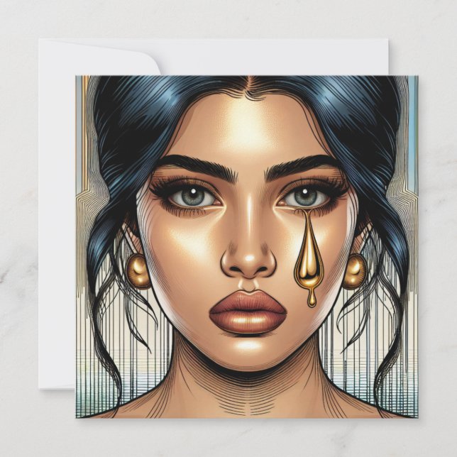Jolie femme triste avec une larme d'or (Devant)