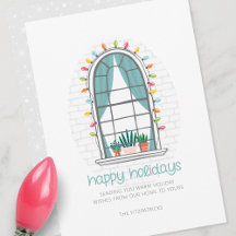 Jolie fenêtre de Noël Carte de vacances plate