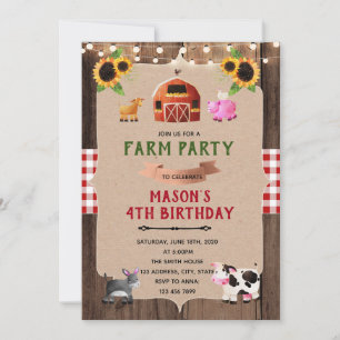 Jolie ferme thème anniversaire invitation fête