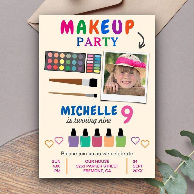 Jolie fête de maquillage colorée filles Invitation (Créateur téléchargé)