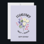Jolie Fête du mois de février Carte d'anniversaire<br><div class="desc">JOLIE FÉVRIER NAISSANCE Mois Fleur ANNIVERSAIRE avec TEXTE PERSONNALISABLE. Le design présente une exposition florale de VIOLETS et de PRIMROSES pour ceux qui ont des anniversaires de FÉVRIER. Ajoutez votre nom, votre salutation ou tout autre texte à l'avant et personnalisez votre message à l'envers. Ce mois de naissance fleur CARTE...</div>