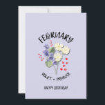Jolie Fête du mois de février Carte d'anniversaire<br><div class="desc">JOLIE FÉVRIER NAISSANCE Mois Fleur ANNIVERSAIRE avec TEXTE PERSONNALISABLE. Le design présente une exposition florale de VIOLETS et de PRIMROSES pour ceux qui ont des anniversaires de FÉVRIER. Ajoutez votre nom, votre salutation ou tout autre texte à l'avant et personnalisez votre message à l'envers. Ce mois de naissance fleur CARTE...</div>