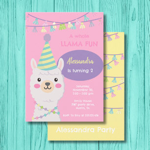 Jolie fête pastel llama Invitation