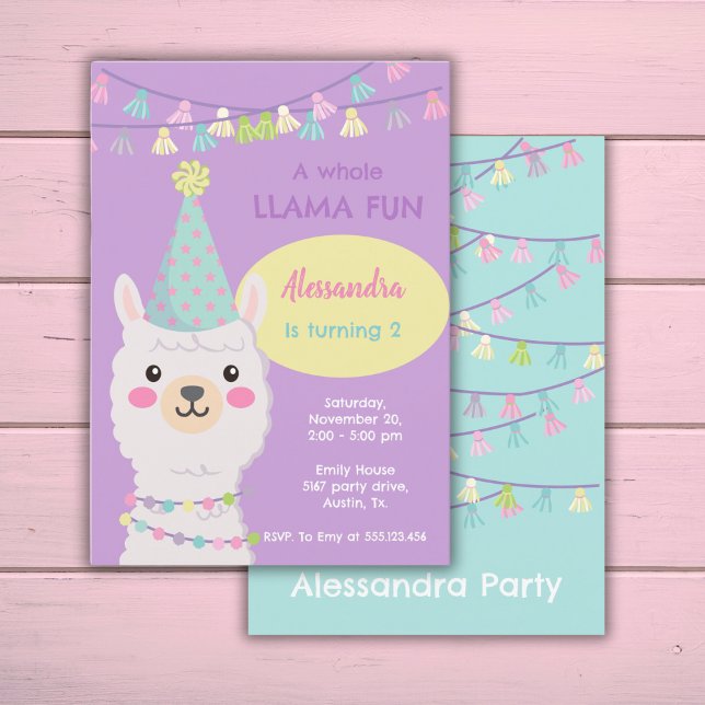 Jolie fête pastel llama Invitation (Créateur téléchargé)