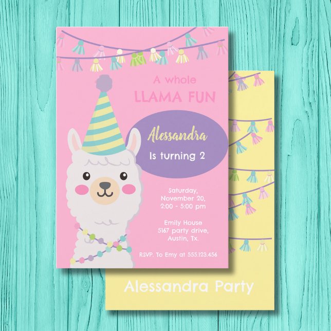 Jolie fête pastel llama Invitation (Créateur téléchargé)