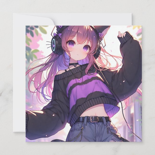 Jolie fille Anime dans casque avec oreilles de cha (Devant)