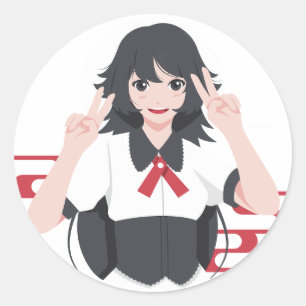 Jolie Fille Anime Signe de Paix Autocollant de Sty