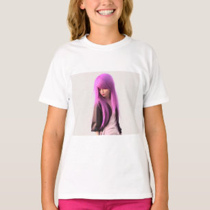 Jolie fille aux cheveux pourpres avec T-shirt cita