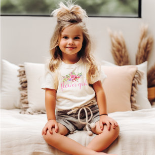 Jolie Fille aux Fleurs T-Shirt Mariage Rose Floral