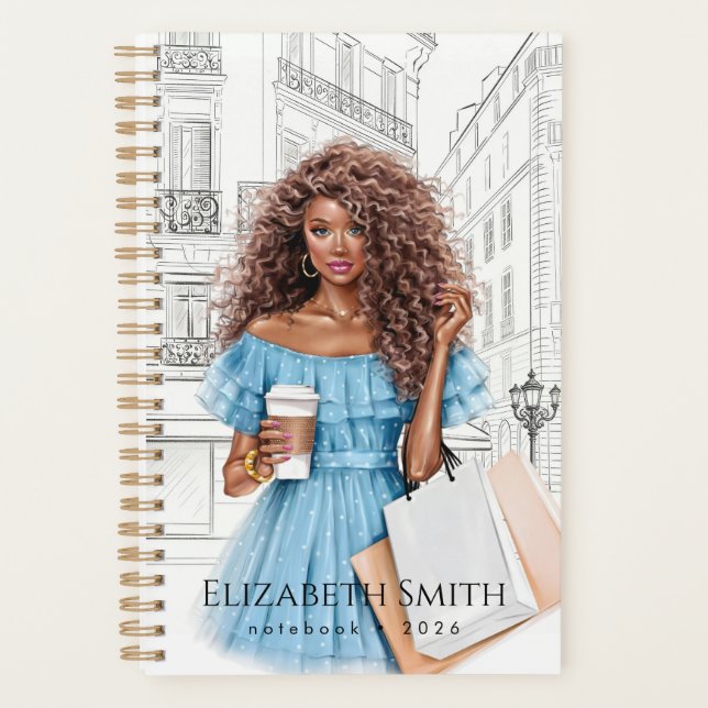 Jolie Fille avec Café et Carnet de Shopping (Devant)
