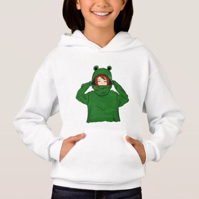 Jolie fille avec grenouille verte Hoody Dessin Hoo (Devant)