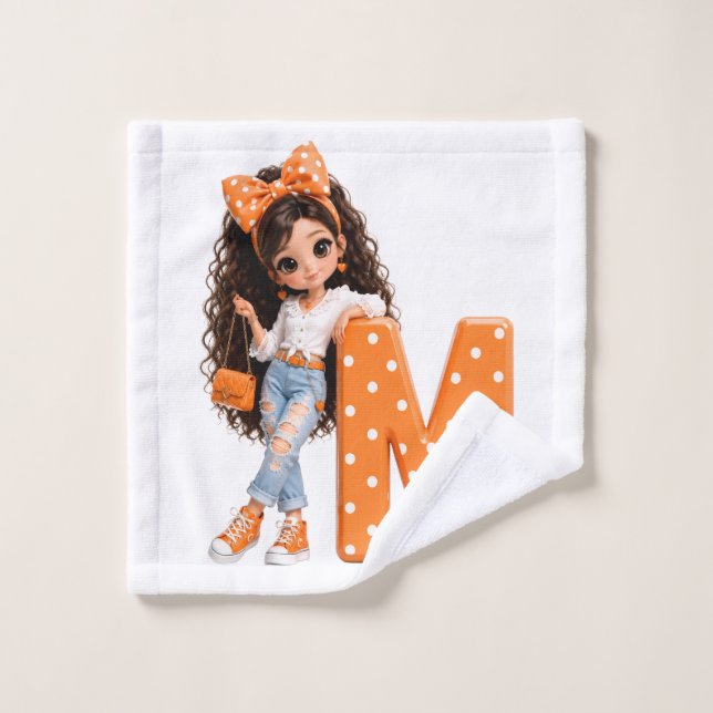 Jolie Fille avec Lettre M Plaid (Gant de toilette)