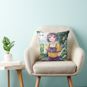 Jolie fille d'anime coussin jeté