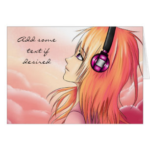 Jolie fille d'anime écoutant la carte de musique
