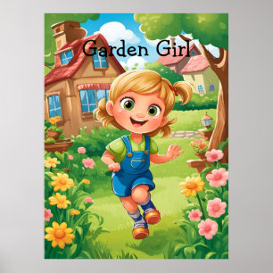 Jolie Fille de Jardin Colorée et Joyeuse Affiche I