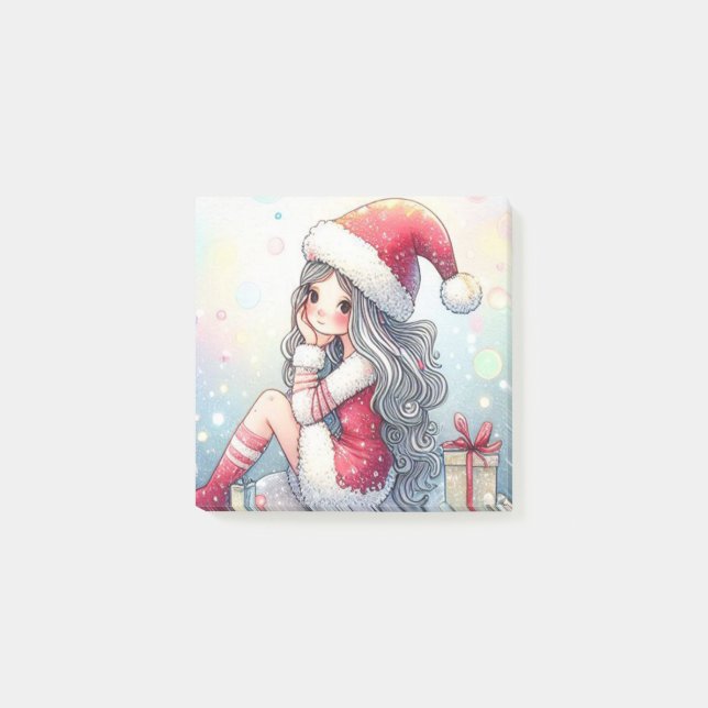 Jolie fille de Noël note post-it (Devant)
