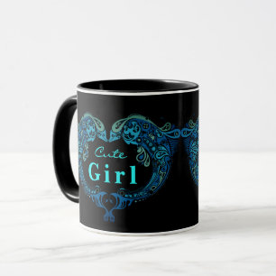 Jolie fille Dolphins Turquoise Coeur Mug