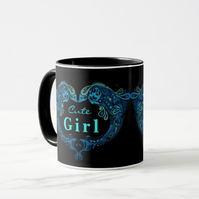 Jolie fille Dolphins Turquoise Coeur Mug (Devant gauche)