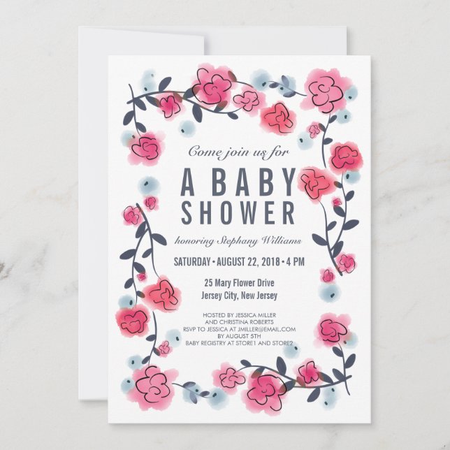 Jolie fille Invitation Baby shower rose jolie (Devant)