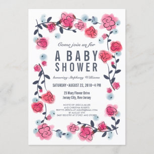 Jolie fille Invitation Baby shower rose jolie