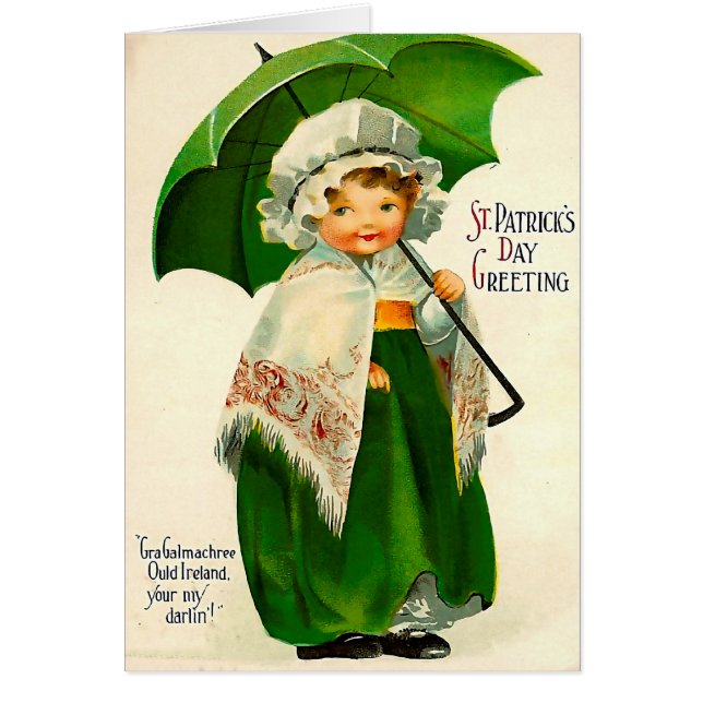 Jolie fille irlandaise avec parapluie vert (Devant)
