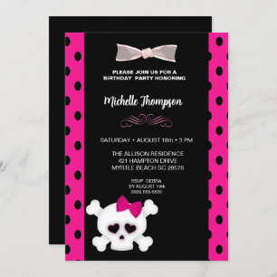 Jolie fille rose Crâne Anniversaire Invitation