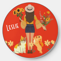 Jolie fille tenant des tournesols Chat & Chien 