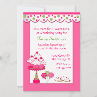Jolie fille's Sweets Anniversaire Fête Invitation