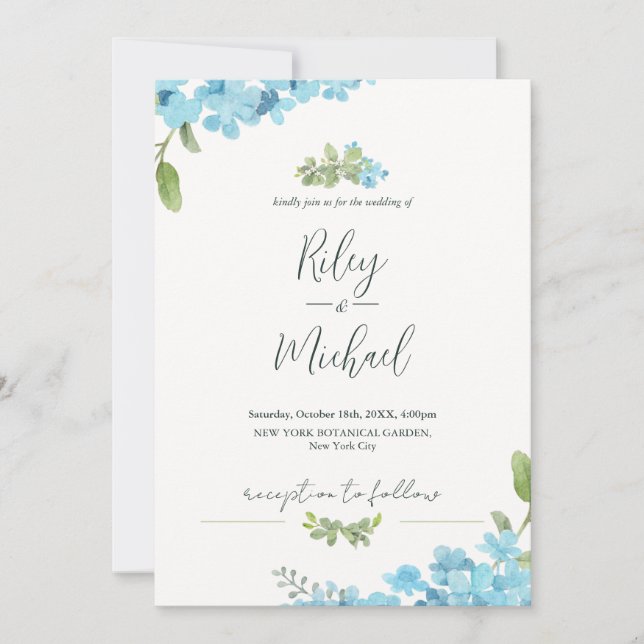 Jolie Fleur Bleue Aquarelle & Invitation Botanique (Devant)