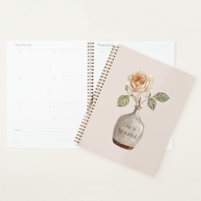 Jolie Fleur de Rose Pêche dans un Vase (Devant avec enveloppe)